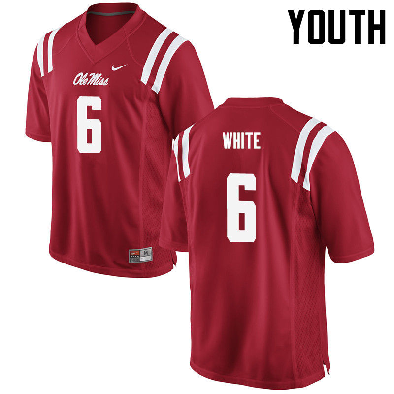 Youth Ole Miss Rebels #6 Kam White College Football Jerseys-Red
